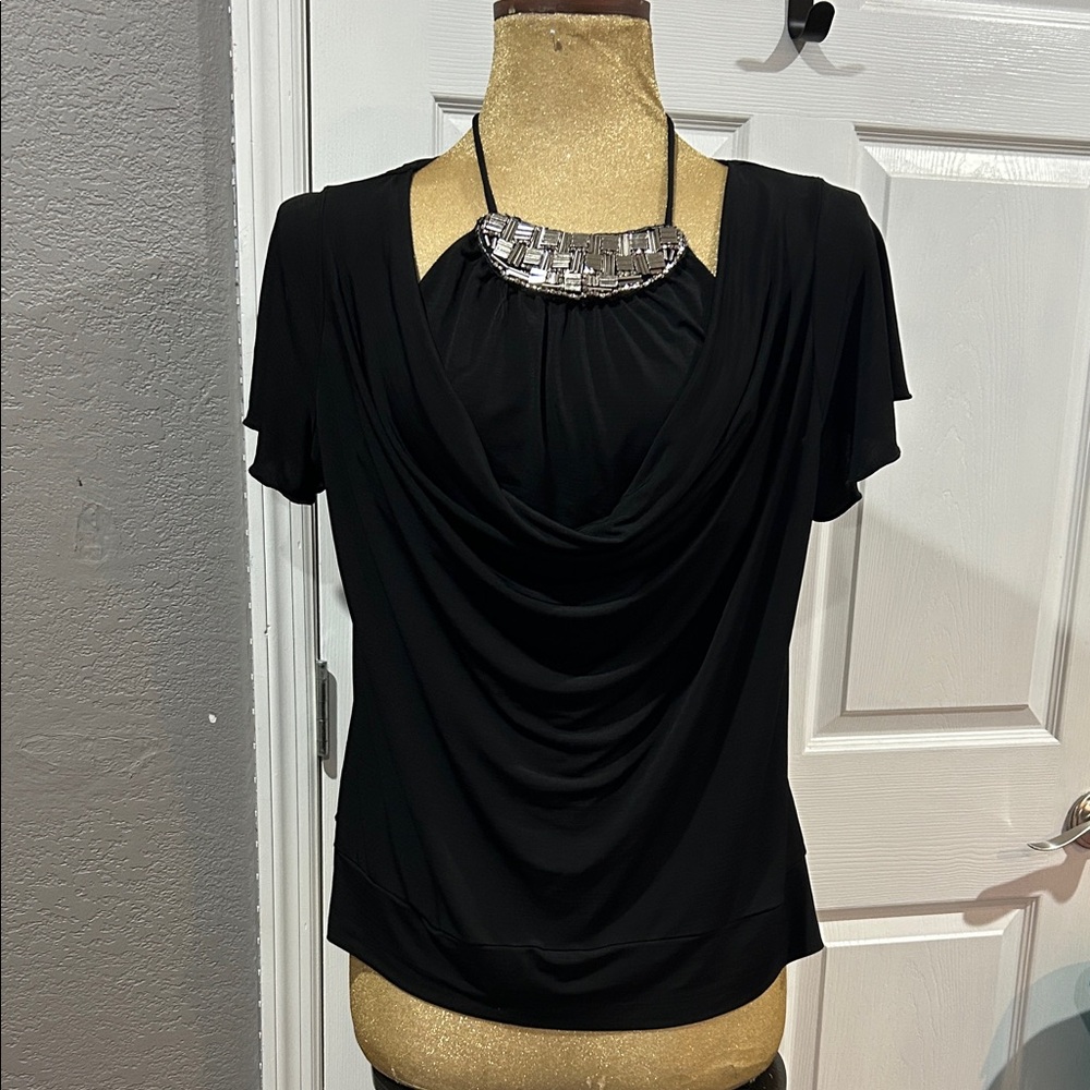 Alyx Black Blouse with Silver Necklace Detail